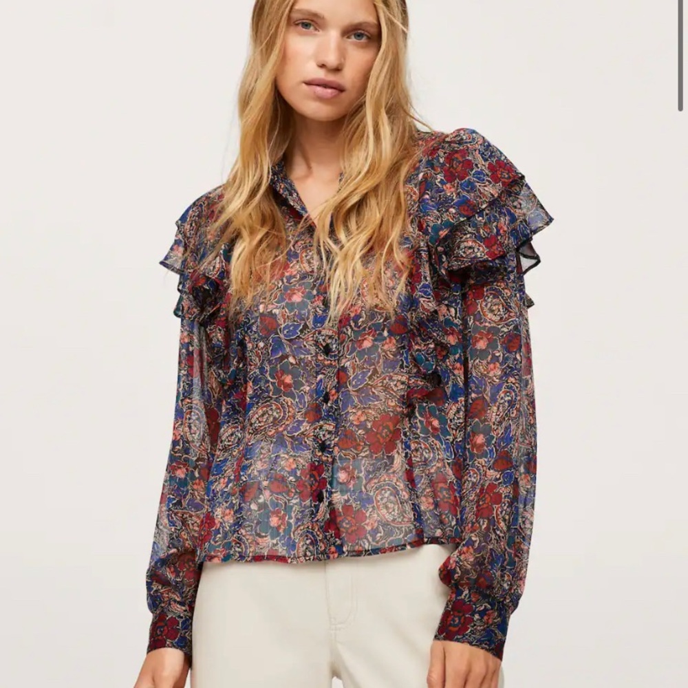 Mango - Ruffles printed blouse
